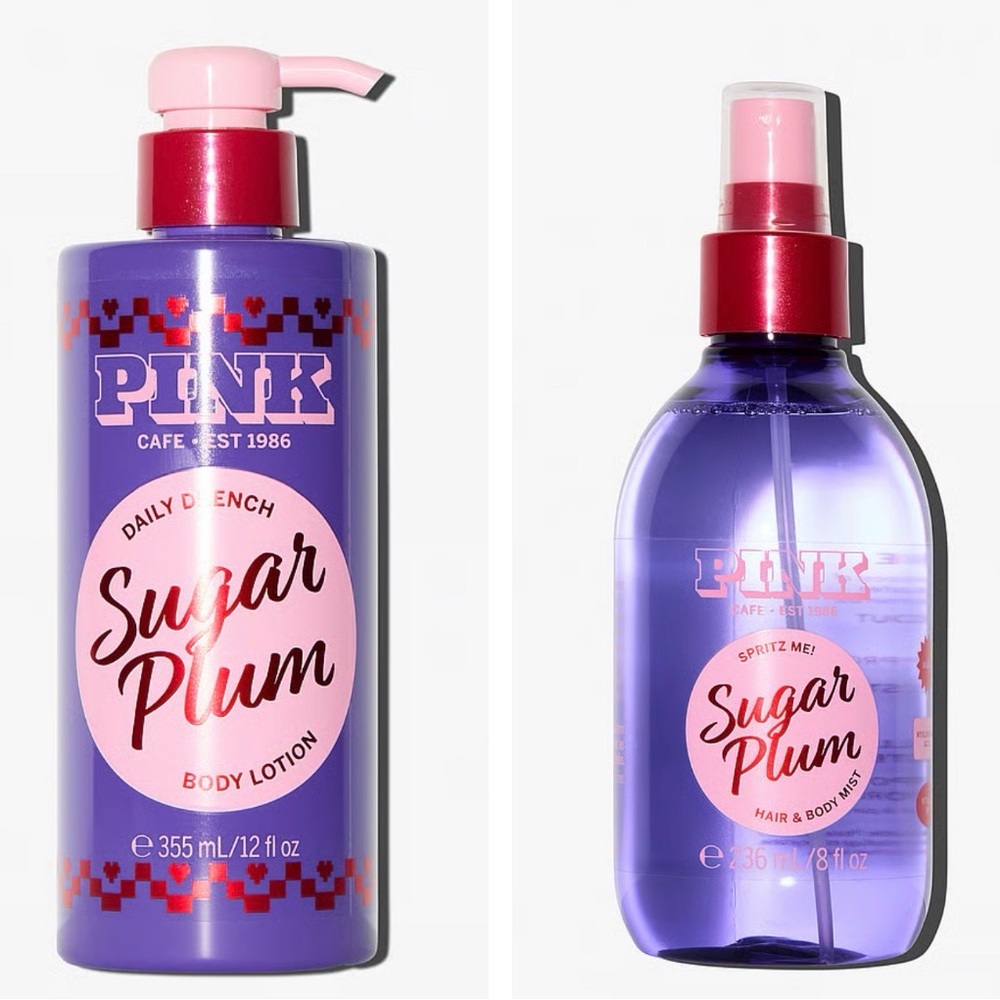 NEW PINK Victoria’s Secret Sugar Plum 12oz body lotion & 8 oz hair + body mist